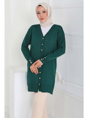 Zumrut Düğmeli Triko Hırka Zümrüt