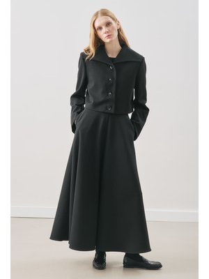 Siyah Loren Kısa Geniş Yakalı Ceket