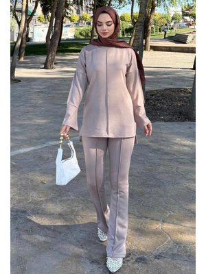 Bej Dikiş Detaylı İkili Takım