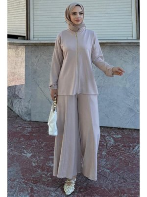 Bej Fermuarlı İkili Takım