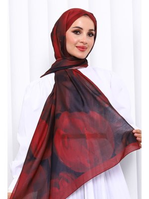 Bordo Desenli Soft Dijital Şal