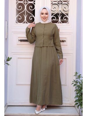 Süveter Açık Haki Elbise 7705ahk