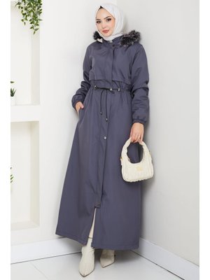 Füme İçi Kürklü Tam Boy Bondit Mont