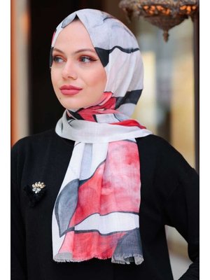 Desenli Kırmızı Şal 5214k