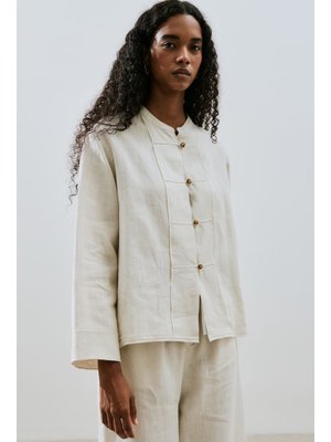 Keten Önden Düğmeli Gömlek Taş