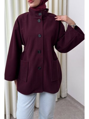 Bordo Hakim Yaka Kaşe Ceket