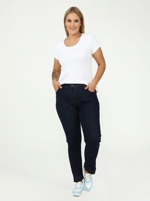 Büyük Beden Bilek Boy Esnek Kot Pantolon Koyu Mavi