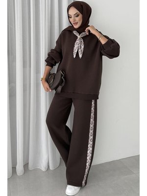 Kahve Fularlı Üç İplik İkili Takım