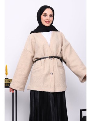 Vizon Kemerli Oversize Buklet Ceket
