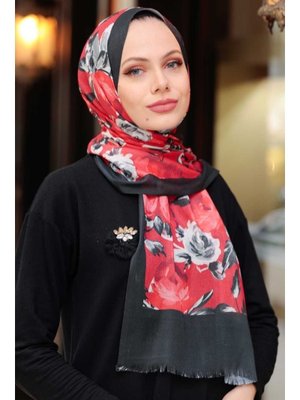 Çiçek Desenli Siyah Şal 51820s