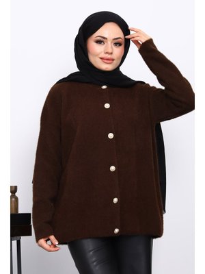 Kahverengi Bisiklet Yaka Angora Yumoş Hırka