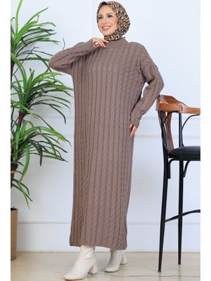 Vizon Örgü Desenli Triko Elbise