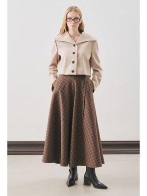 Kahverengi Ekose Desenli Geniş Etek