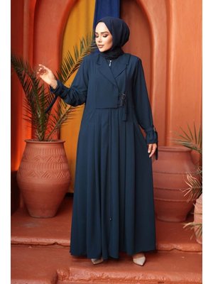 Fermuarlı Petrol Mavisi Ferace 26431pm