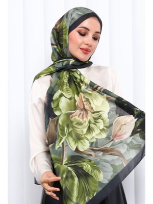 Yağ Yeşili Desenli Soft Dijital Şal