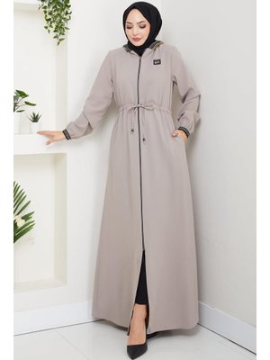Bej File Kapüşonlu Bağlamalı Ferace