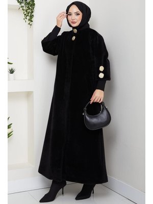 Siyah Gold Düğmeli Tam Boy Kaban