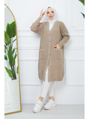 Düğme Kapamalı Cepli Triko Hırka