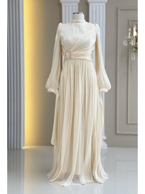 Krem Hira Abiye Elbise