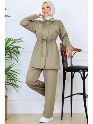 Çağla Beli Büzgülü Fermuarlı Scuba Takım