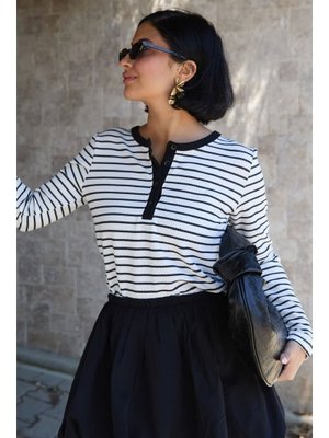 Çizgili Waffle Beyaz Bluz