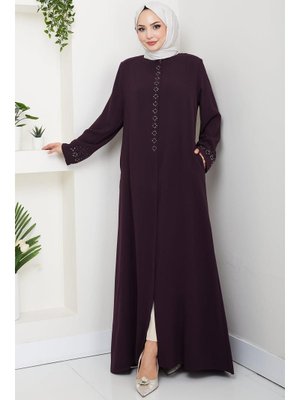 Mor Gizli Patlı Çiçek Taşlı Ferace