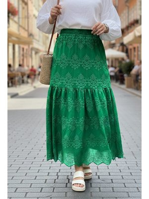 Güpürlü Zümrüt Yeşili Etek 13951zy