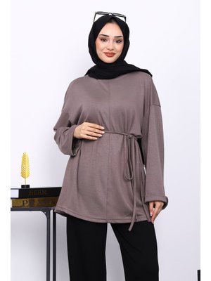 Vizon Yanları Yırtmaçlı Bel İpli Tunik