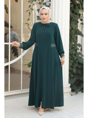 Pile Detaylı Zümrüt Yeşili Ferace 45271zy