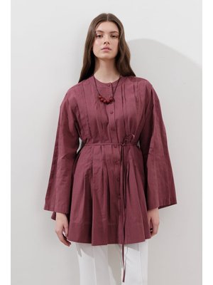 Nervürlü Geniş Kollu Tunik Gülkurusu