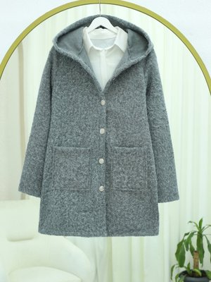 Gri Kapüşonlu Düğmeli Cepli Sakallı Kap