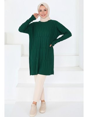 Janjanlı Triko Tunik Zümrüt