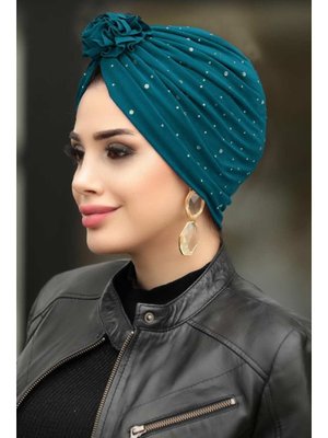 Kar Yağdı Petrol Mavisi Bone Şal 7527pm