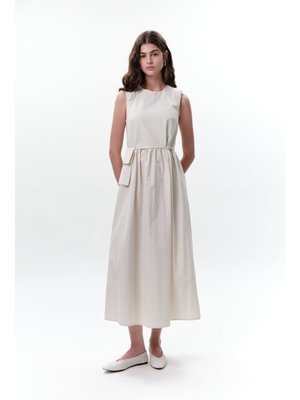 Kemer Detaylı Kolsuz Elbise Taş