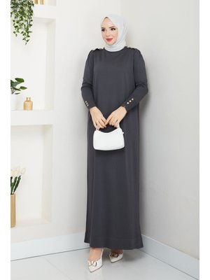 Omuzu Apoletli Merserize Triko Elbise Siyah