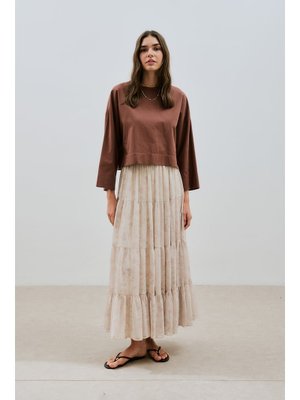 Uzun Büzgülü Şifon Etek Blush