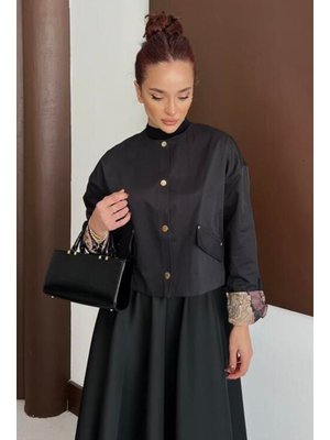 Siyah Yan Cepli Kısa Trenç