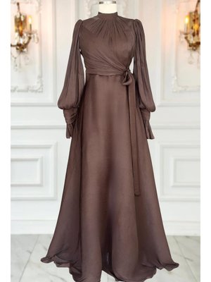 Koyu Kahve Efruz Abiye Elbise