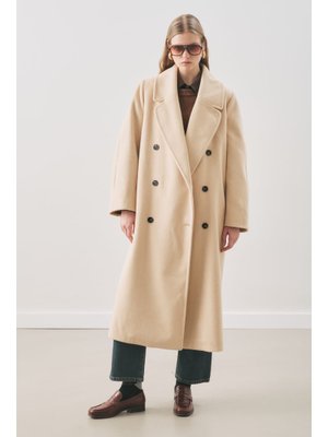 Bej Kruvaze Yün Palto