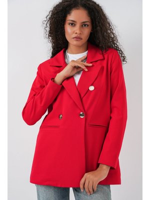 Kırmızı Kruvaze Yaka Blazer Ceket