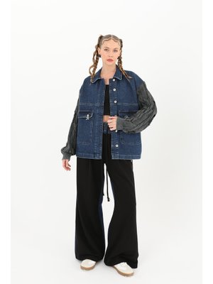 32041ckt Triko Kol Detaylı Denim Ceket