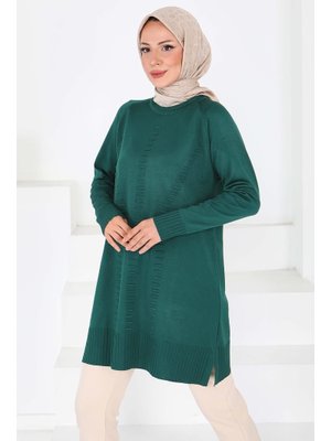 Zumrut Fitilli Triko Tunik Zümrüt