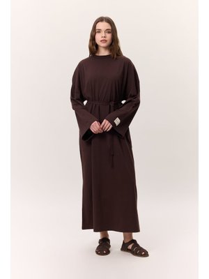 Acı Kahve Oversıze Uzun Rahat Elbise