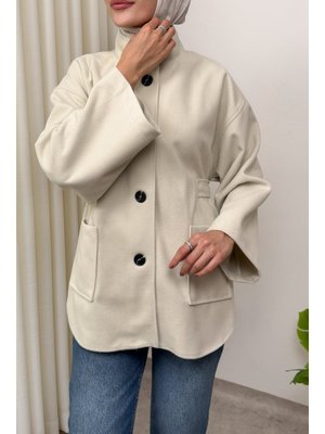 Ekru Hakim Yaka Kaşe Ceket