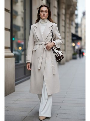 Taş Rengi Cep Kapaklı Kaşe Kaban