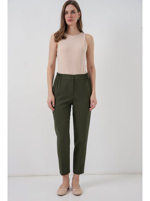Haki Beli Lastikli Kumaş Pantolon