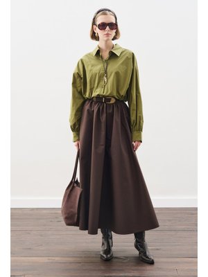 Yağ Yeşili Crop Balon Form Gömlek