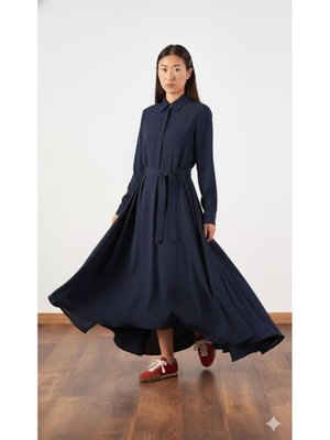 Lacivert A Pile Ekstra Salaş Elbise