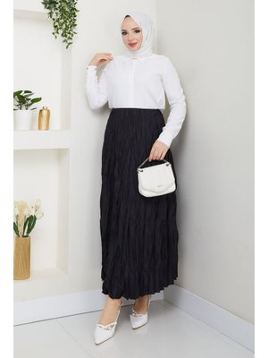 Beli Lastikli Kırışık Etek