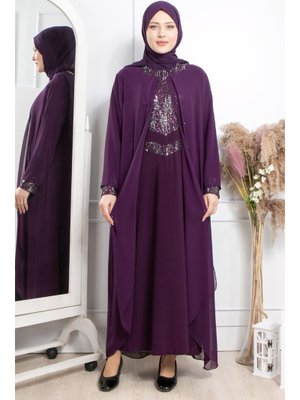 Mürdüm Pul Payet İşlemeli Abiye